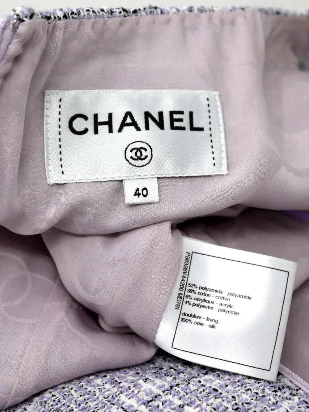 CHANEL Size 40 Lilac Purple White Dress Knee Length - Picture 10 of 15